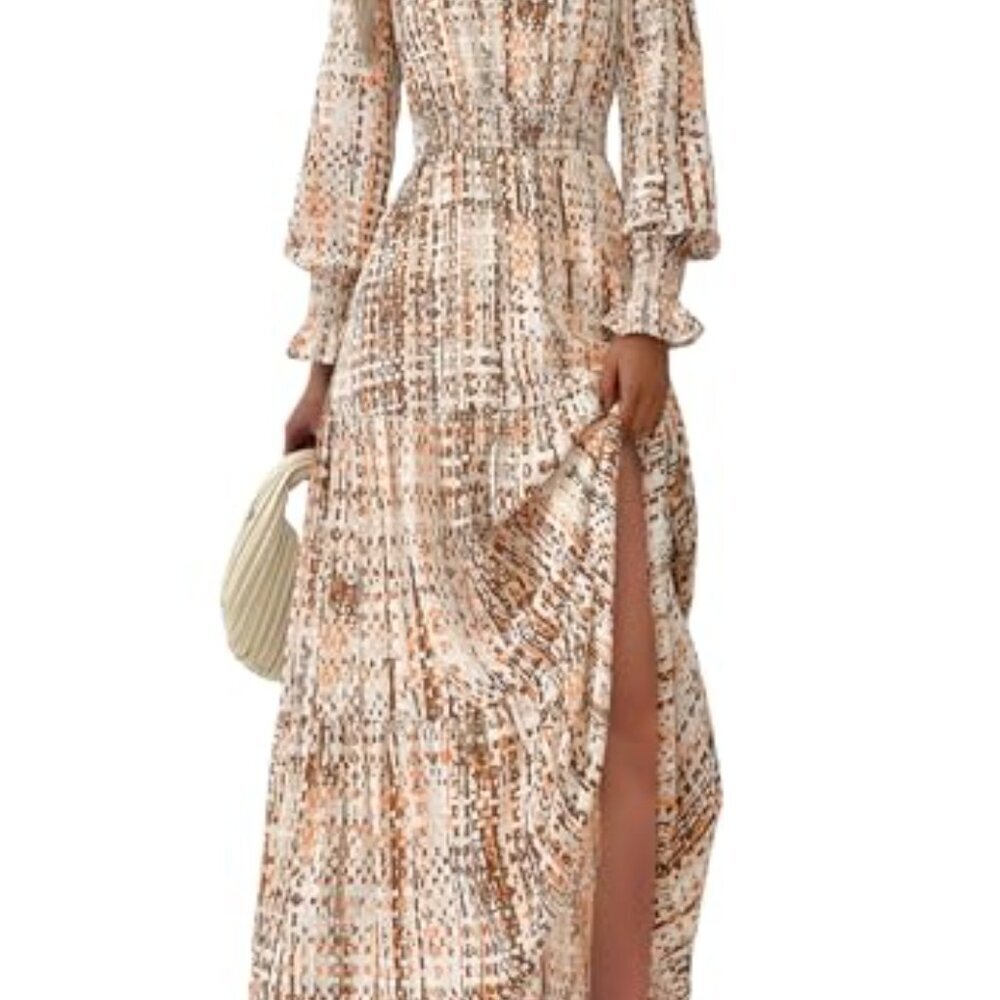 Floral Maxi Dress Long Sleeve V Neck A Line Boho Chic Fall Party Wear - Picture 2 of 8
